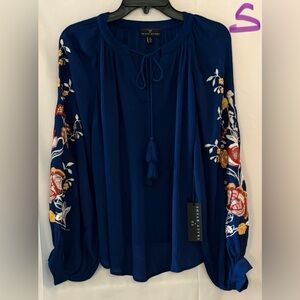 Tracy Evans Blue Floral Embroidered Blouse